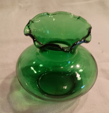 Pair of Vintage Forest Green Ruffled-Rim Squat Bud Vases — listing 4