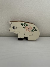Original Folk Art Oil Painting of a Pig on Canvas, Signed, with Hand-Painted Black & White Striped Wood Frame