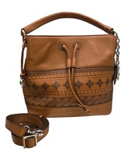 Brighton Black Leather Bucket Tote Bag with Braided Straps and Croc-Embossed Trim — listing 6