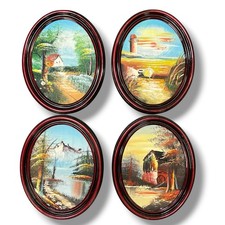 Set of 4 Vintage Four Seasons Landscape Lithograph Prints in White Wood Frames Yes - there's an artist name/title on a — listing 4