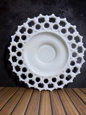 Pair of Vintage Milk Glass Reticulated Lace-Edge Plates with Hand-Painted Songbirds (Scarlet Tanager & Goldfinch) — listing 6
