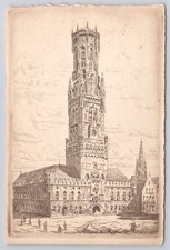 Hand-Colored Etching of the Belfry of Bruges (Beffroi), Signed 'Daviel'