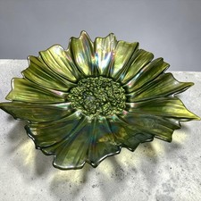 Vintage Green Iridescent Textured Art Glass Vase with Ruffled Rim — listing 4
