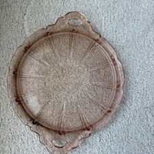 Art Deco Pink Depression Glass Footed Console Bowl with Chevron Pattern, 10" Diameter — listing 2