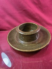 Studio Pottery Chamberstick Candle Holder with Green Glaze Accents — listing 6