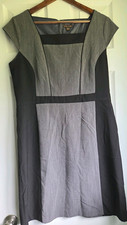 Voir Voir Black and White Sleeveless Sheath Dress with Rosette Floral Neckline, Size 12