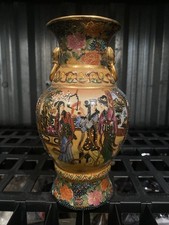 Chinese Satsuma-Style Crackle Glaze Vase with Koi Fish and Blue Brocade Panels, listing 4