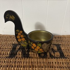 Russian Khokhloma Hand-Painted Wooden Swan-Form Kovsh Bowl / Ladle Dish