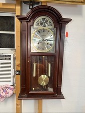 Vintage Tempus Fugit 31-Day Key-Wind Wall Clock with Arched Wood Case and Brass Pendulum — listing 2