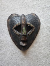 Carved African Wood Face Mask on Wooden Display Stand