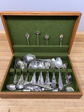 1847 Rogers Bros Silverplate Flatware Set in Original Wooden Chest (Mixed Patterns)