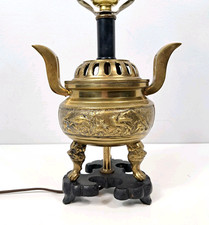 Chinoiserie Terracotta and Metal Table Lamp with Foo Dog/Kylin Motif — listing 4