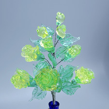 Uranium Vaseline Glass Flower Frog, 16-Hole Round Flower Arranger