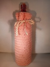 Handmade Crochet Drawstring Bottle Cozy / Pouch, Green & Yellow Floral Popcorn-Stitch — listing 4