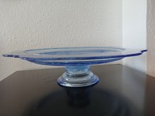 Vintage Depression-Era Clear Pressed Glass 11-Inch Footed Cake Plate with Bubble and Sunburst Pattern — listing 6