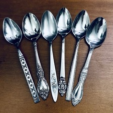 Mixed Lot of Vintage Stainless Steel Teaspoons with Floral and Scroll Handle Patterns