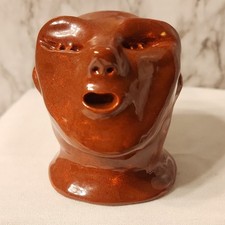 Mid-Century Modern Hand-Painted Terracotta Square Tray with Stylized Face and Foliage — listing 4