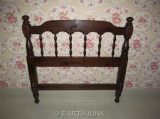 Vintage Solid Pine Twin Size Spindle Headboard with Metal Bed Frame Rails — listing 4