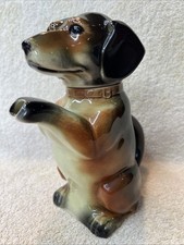 Hand-Painted Ceramic Figural Dog Teapot with Hula Girl Necktie