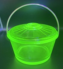 Vintage Green Uranium Depression Glass Two-Handled Serving Plate, Octagonal Hobnail/Thumbprint Pattern, 6.5 inches — listing 6