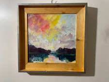 Original Folk Art Oil Painting, Mountain Landscape with Farm, Silo, Tower and Grazing Cattle — listing 6