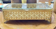 Vintage Ormolu Filigree Oval Jewelry Casket Box with Beveled Glass Lid — listing 5