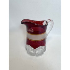 Victorian Ruby Stained EAPG Souvenir Cruet with Stopper, Engraved 'P.J. Atlantic City 1894' — listing 5