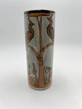 Vintage Mexican Tonala Redware Pottery Bud Vase with Hand-Painted Floral Design