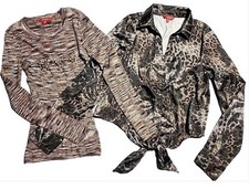 Guess Jeans Snow Leopard Print Long Sleeve Button-Front Cardigan Sweater, Size Medium — listing 4