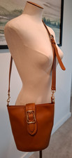 Talbots Navy Pebbled Leather Crossbody Flap Bag with Brown Trim and Chain Strap — listing 5