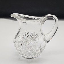 Vintage Cut Glass Crystal Creamer with Pinwheel Star Pattern, Clear, 5" x 3.5"