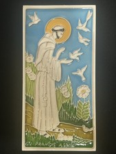 Creazioni Luciano St. Francis of Assisi Hand-Painted Ceramic Art Tile, 8" x 4", Salerno Italy