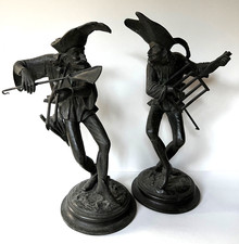 Pair of Cast Metal Abstract Figural Candlesticks, Black, 12 inches Tall — listing 3