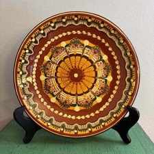 Bulgarian Troyan Redware Pottery Bowl with Slip-Trailed Peacock Eye Motif
