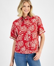 Nautica Jeans Women's Black Floral Print Short-Sleeve Tee, Size L — listing 3