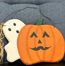 Vintage Hand-Painted Wooden Jack-O-Lantern Pumpkin Wall Plaque, 12 inch, Made in USA, listing 6