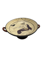 Reproduction Greek Geometric-Style Kylix (Stemmed Two-Handled Cup) with Meander & Geometric Motifs
