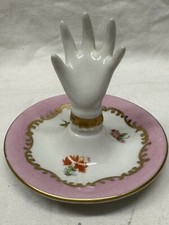 Vintage Porcelain Ring Holder with Pink Rose Floral Transfer Decoration and Gold Trim — listing 2