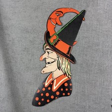 Vintage H.E. Luhrs Die-Cut Cardboard Halloween Witch Head Decoration, listing 6