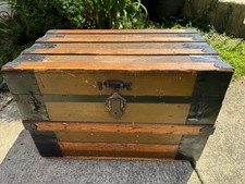 Antique Victorian Wood Slat Steamer Trunk with Metal Straps — listing 5