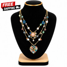 Layered Gold-Tone Triple Butterfly Pendant Necklace with Cream Enamel Accents