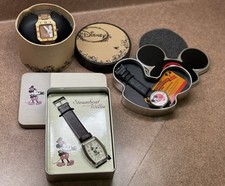 Vintage Disney Mickey Mouse Quartz Watch with Moving Hands, Gold-Tone Case, Brown Leather Croc-Embossed Strap — listing 5