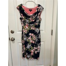 Connected Apparel Black & White Geometric Print Sleeveless Sheath Dress, Size 10