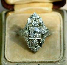 Art Deco 14K White Gold Diamond Filigree Pendant Necklace 16 inch chain included — listing 3
