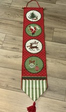 Vintage Christmas Santa & Presents Woven Cotton Tapestry Throw Blanket with Fringe — listing 3