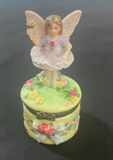 Vintage Hand-Painted Porcelain Footed Trinket / Powder Box with Metal-Mounted Hinged Lid, Courting Scene Portrait — listing 4