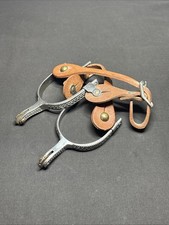 Pair of Vintage Hand-Engraved Western Riding Spurs with Silver-Toned Bands and Rowels — listing 2