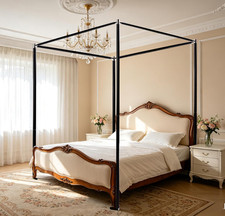 Harbor Dark Brown Wood Frame King Canopy Bed with Upholstered Headboard — listing 2