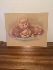 Vintage Sherle Two Kittens Lithograph Print in Ornate Silver Gilt Frame — listing 4