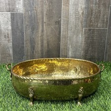 Vintage Hammered Brass Footed Cachepot Planter, Gold-Tone, 12.5" Wide x 10" High — listing 3
